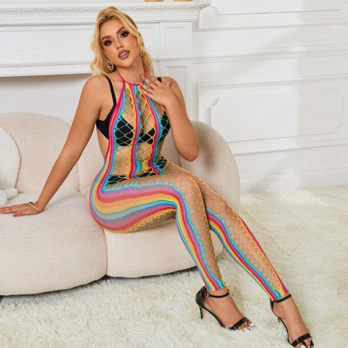 SUBBLIME - 952358 BODYSTOCKING COM DECOTE HALTER E MALHA ARCO-ÍRIS XS/M