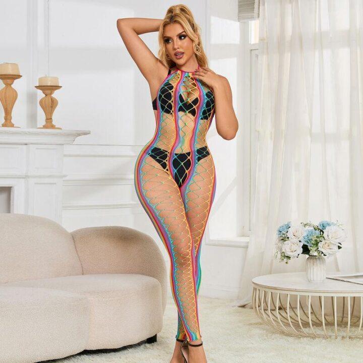 SUBBLIME - 952358 BODYSTOCKING COM DECOTE HALTER E MALHA ARCO-ÍRIS XS/M