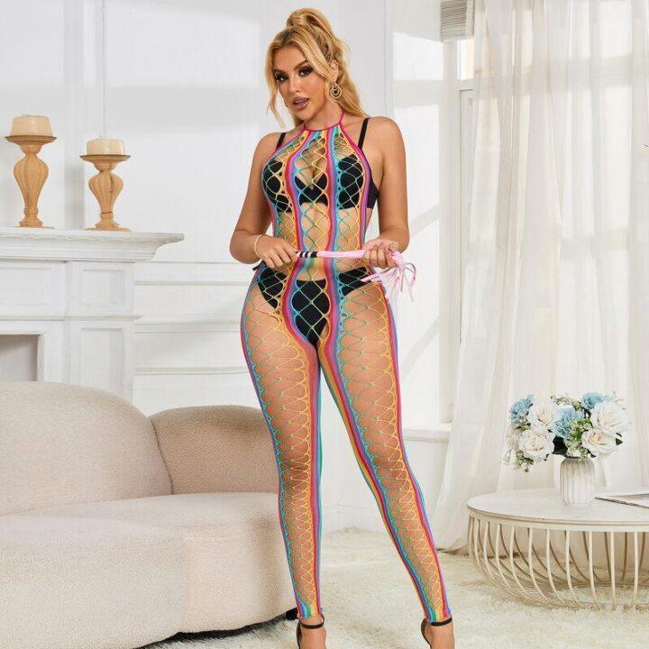 SUBBLIME - 952358 BODYSTOCKING COM DECOTE HALTER E MALHA ARCO-ÍRIS XS/M