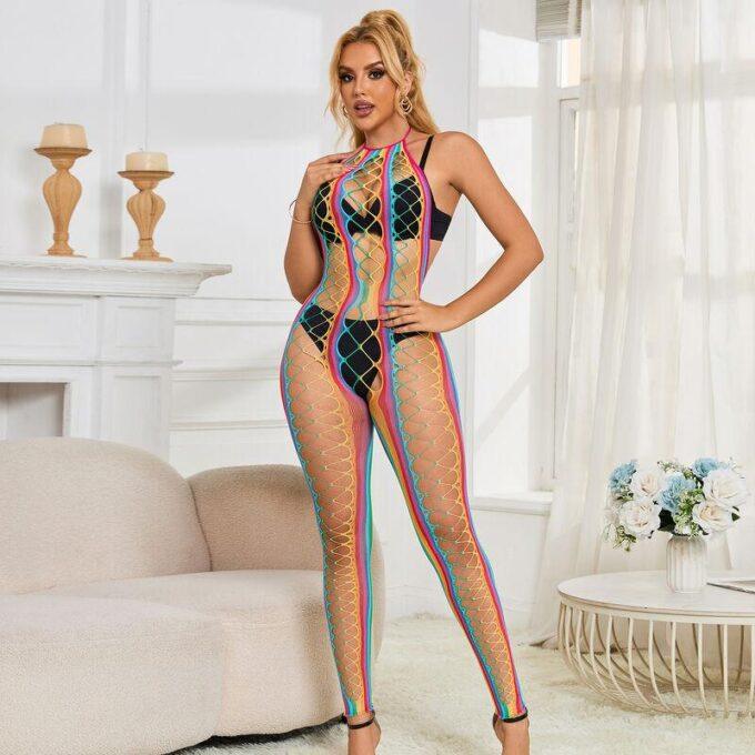 SUBBLIME - 952358 BODYSTOCKING COM DECOTE HALTER E MALHA ARCO-ÍRIS XS/M