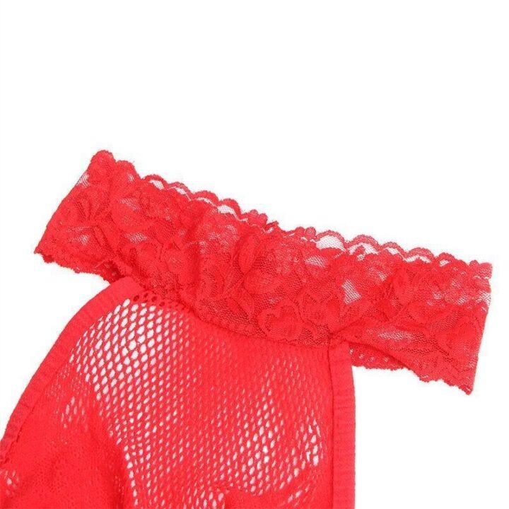 SUBBLIME - 952372 BODYSTOCKING SEM FUNDO DE REDE E RENDA COM GOLA ALTA VERMELHO TAMANHO ÚNICO