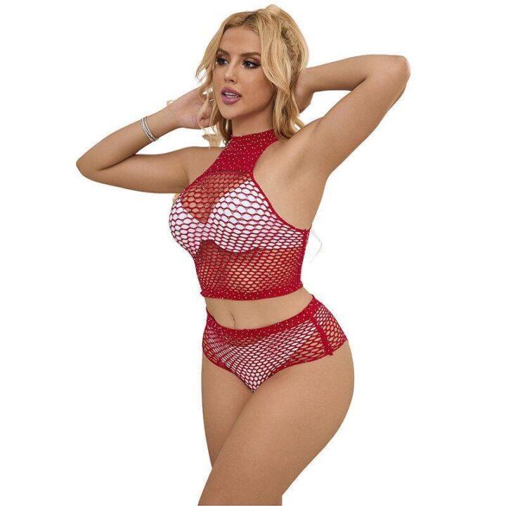 SUBBLIME - 952402 FISHNET SET COM DIAMANTES ROSA TAMANHO ÚNICO