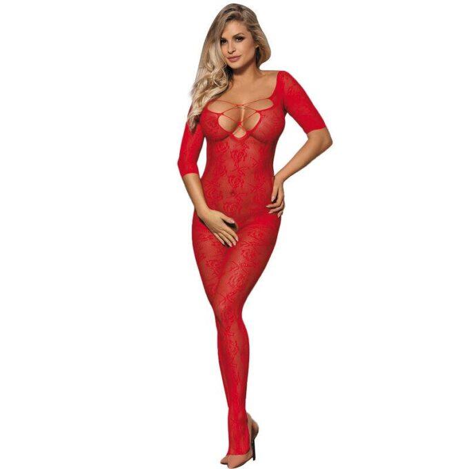 SUBBLIME - 951825 BODYSTOCK DE REDE COM ESTAMPA DE ROSAS VERMELHAS, SEM FUNDO, XS/M