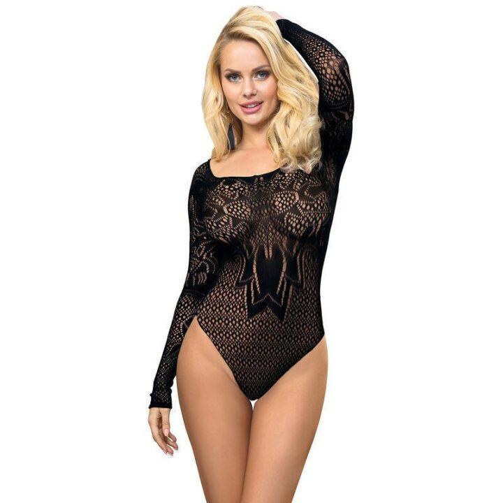 SUBBLIME - 952051 BODY DE REDE COM MANGAS COMPRIDAS E OMBROS NÚS PRETO TAMANHO ÚNICO