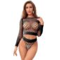 SUBBLIME - 952228 2 PIECE LONG SLEEVE FISHNET BODYSTOCKING BLACK ONE SIZE