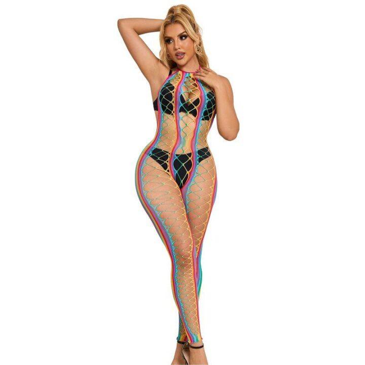 SUBBLIME - 952358 BODYSTOCKING COM DECOTE HALTER E MALHA ARCO-ÍRIS XS/M