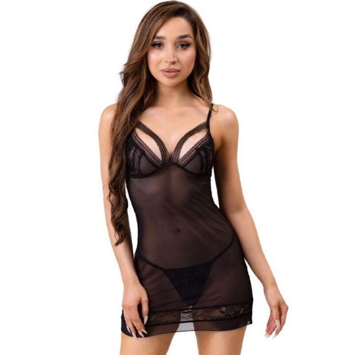 LIVCO CORSETTI FASHION - TIANA LC 20208 CHEMISE + TANGA PRETA S/M
