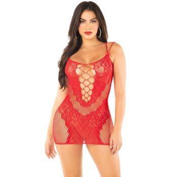 LEG AVENUE - MINI VESTIDO DE MALHA COM ALÇAS VERMELHO