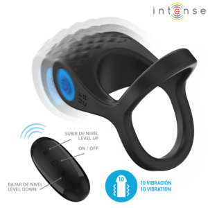 INTENSE - ALEX VIBRADOR ANEL DUPLO PENIS 10 VIBRAÇÕES PRETO