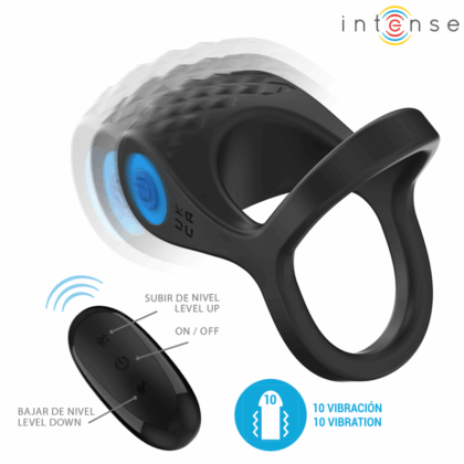 INTENSE - ALEX VIBRADOR ANEL DUPLO PENIS 10 VIBRAÇÕES PRETO