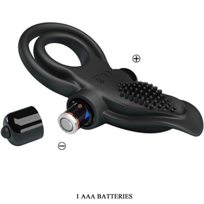 PRETTY LOVE - ANEL VIBRATÓRIO DUPLO + ESTIMULADOR DE CLITÓRIS 10 VIBRAÇÕES PRETO