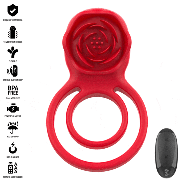 INTENSE - ESTIMULADOR GAIL ROSE 10 VIBRAÇÕES VERMELHO CONTROLE REMOTO