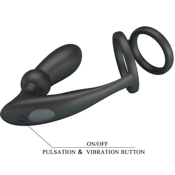 PRETTY LOVE - ANEL PENIS EMONI + PLUG ANAL 12 VIBRAÇÕES PRETO