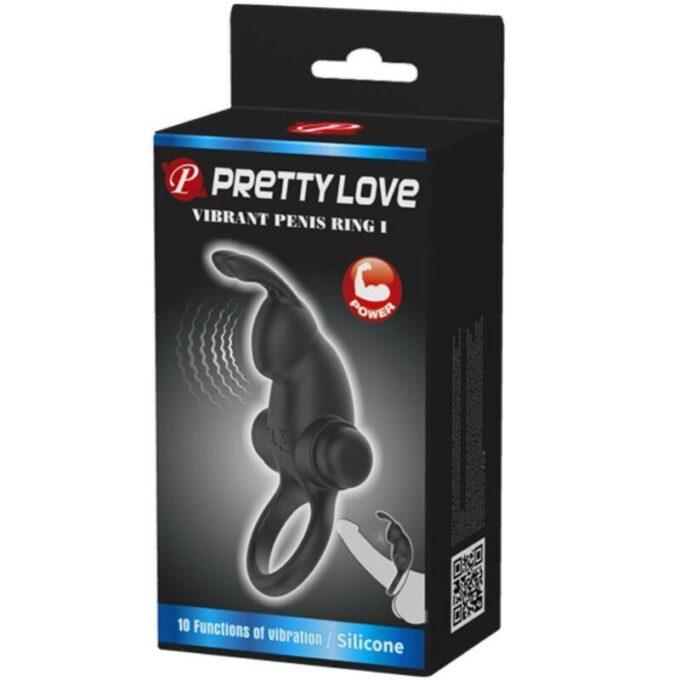 PRETTY LOVE - ANEL VIBRATÓRIO + ESTIMULADOR DE CLITÓRIS DE COELHO 10 VIBRAÇÕES PRETO