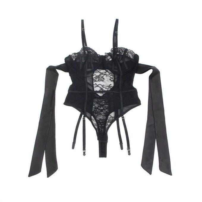 SUBBLIME - 955496 BODY DE RENDA COM LAÇOS E LIGAS PRETO S/M