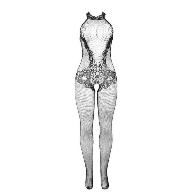 SUBBLIME - 951801 BODYSTOCKING SEM FUNDO DE REDE E RENDA COM GOLA ALTA PRETO TAMANHO ÚNICO