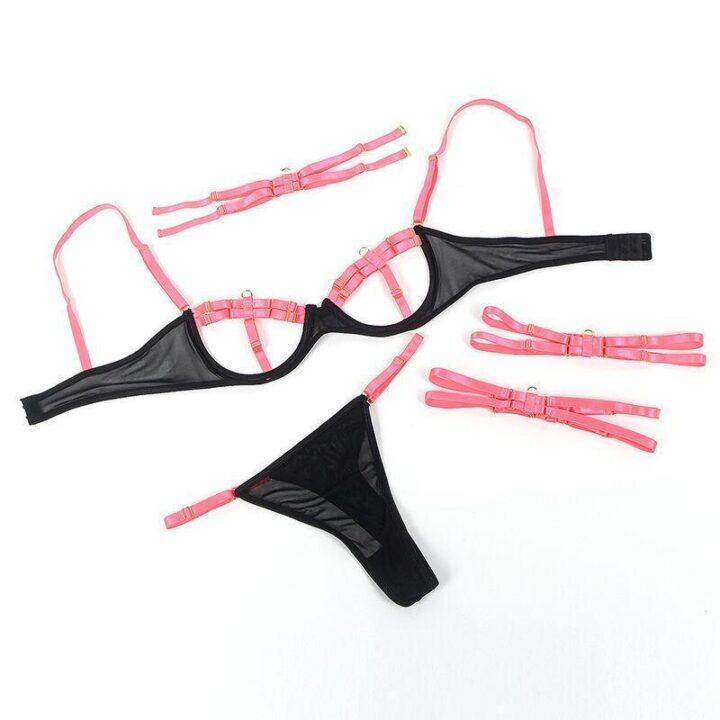 SUBBLIME - 955298 CONJUNTO DE SUTIÃ COM COLAR E DETALHES NAS PERNAS ROSA FLUORESCENTE S/M