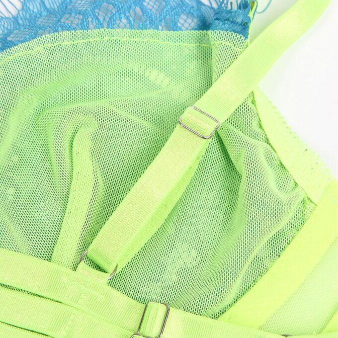 SUBBLIME - 955328 CONJUNTO DE SUTIÃ COM RENDA E LINHAS DE LIGA VERDE E AZUL L/XL