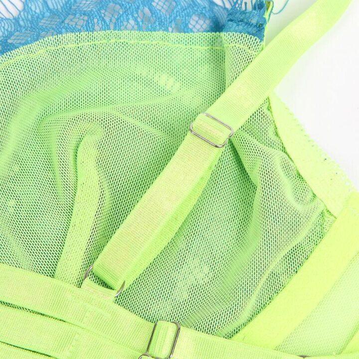 SUBBLIME - 955328 CONJUNTO DE SUTIÃ COM RENDA E LINHAS DE LIGA VERDE E AZUL L/XL