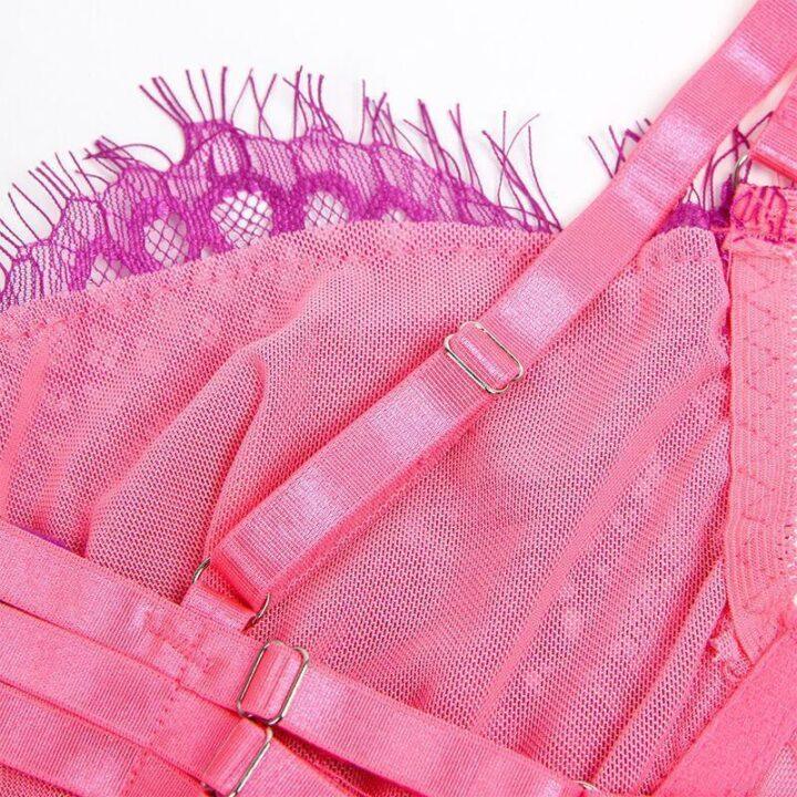 SUBBLIME - 955359 CONJUNTO DE SUTIÃ COM RENDA E LIGAS ROSA E ROXO S/M