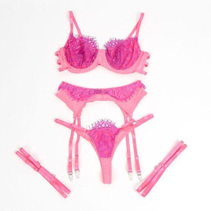 SUBBLIME - 955366 CONJUNTO DE SUTIÃ COM RENDA E LIGAS ROSA E ROXO L/XL