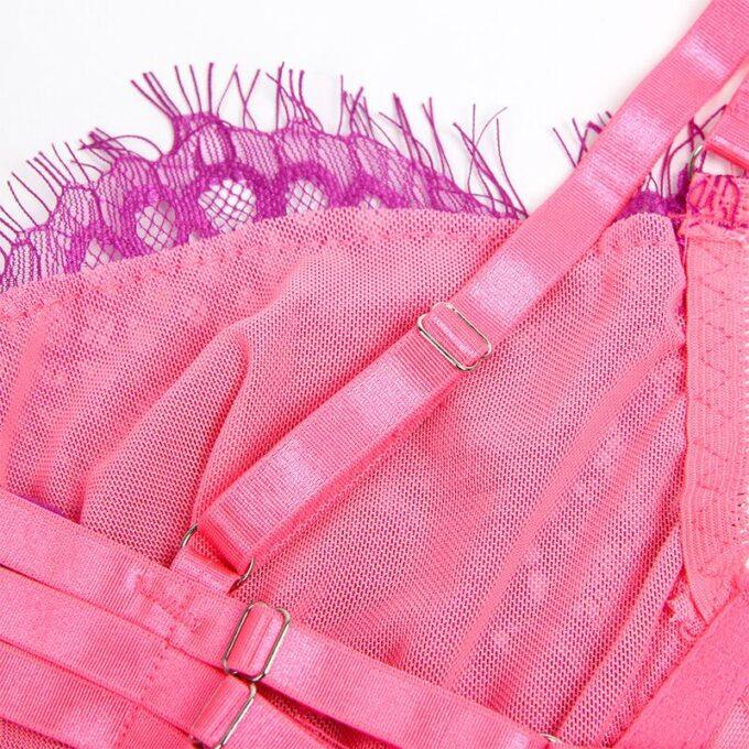 SUBBLIME - 955366 CONJUNTO DE SUTIÃ COM RENDA E LIGAS ROSA E ROXO L/XL