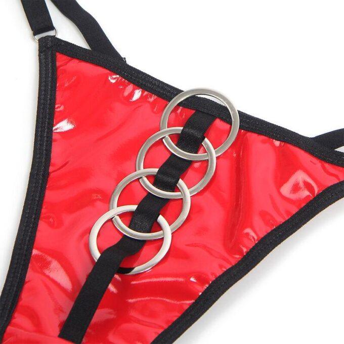 SUBBLIME - 955540 CONJUNTO DE SUTIÃ DE COURO VERMELHO COM ZÍPER DE MALHA L/XL