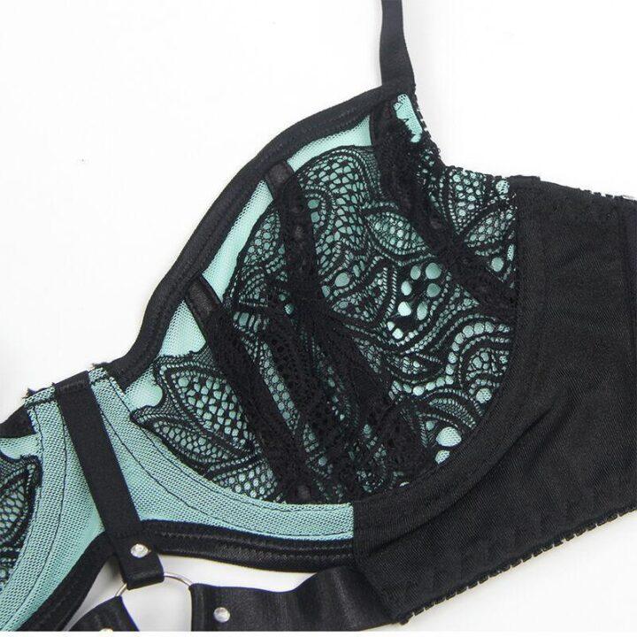 SUBBLIME - 955564 CONJUNTO DE SUTIÃ DE COURO VERDE COM ZÍPER DE MALHA L/XL