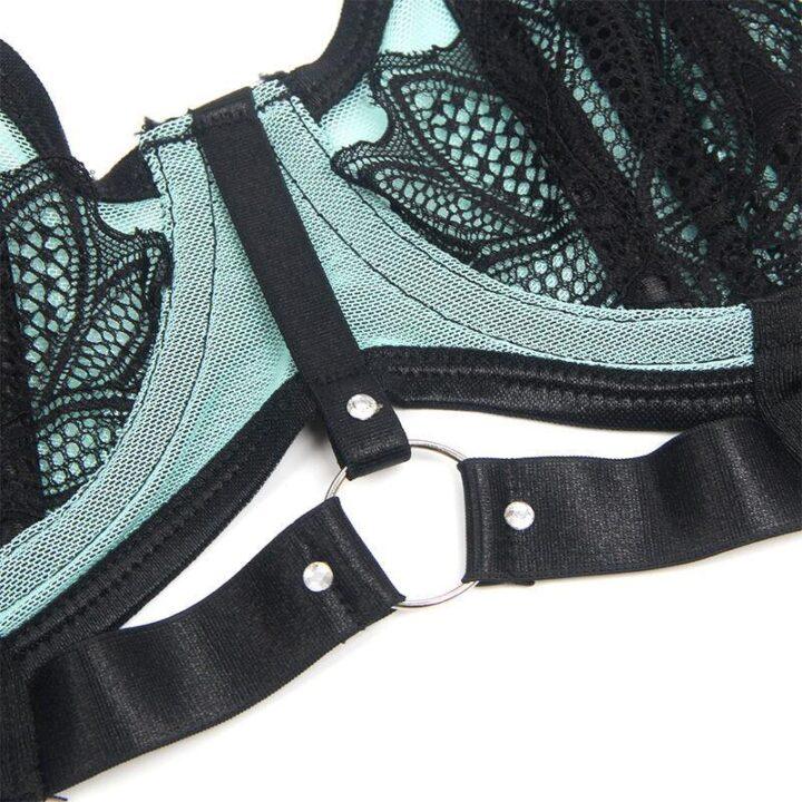 SUBBLIME - 955564 CONJUNTO DE SUTIÃ DE COURO VERDE COM ZÍPER DE MALHA L/XL