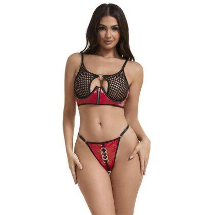 SUBBLIME - 955533 CONJUNTO DE SUTIĆ DE COURO VERMELHO COM ZĆPER DE MALHA S/M