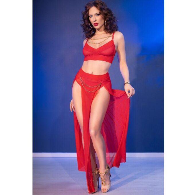 CHILIROSE - CR 4850 CONJUNTO DE TOP E LEGGING VERMELHO COM ACESSÓRIOS DOURADOS L
