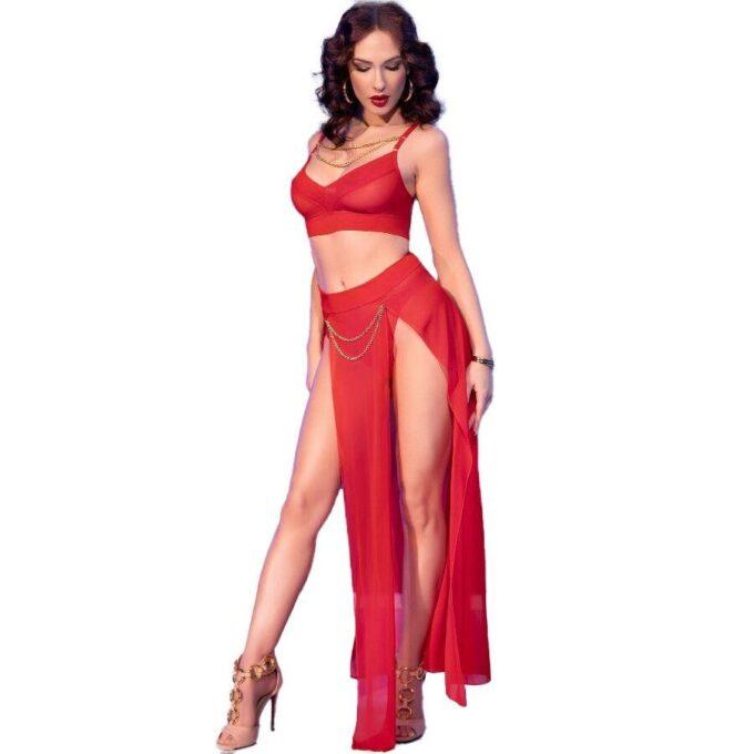 CHILIROSE - CR 4850 CONJUNTO DE TOP E LEGGING VERMELHO COM ACESSÓRIOS DOURADOS S