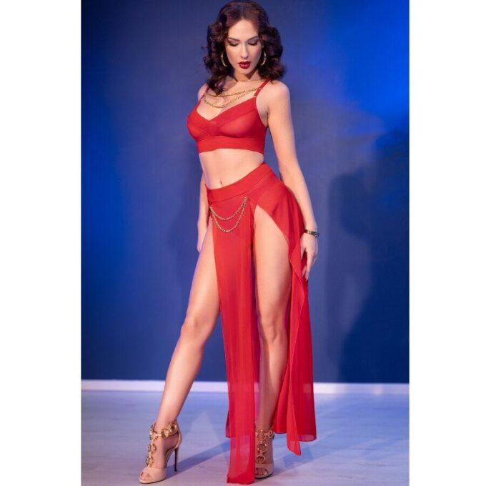 CHILIROSE - CR 4850 CONJUNTO DE TOP E LEGGING VERMELHO COM ACESSÓRIOS DOURADOS XL