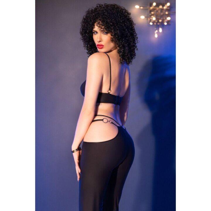 CHILIROSE - CR 4851 CONJUNTO DE TOP E LEGGING PRETO COM ACESSÓRIOS DOURADOS S