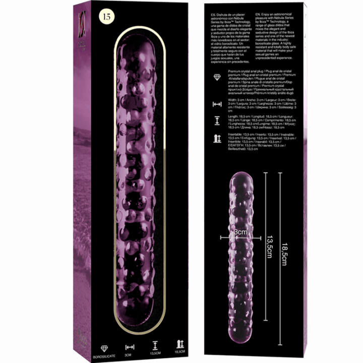 NEBULA SERIES BY IBIZA - MODELO 15 DILDO VIDRO BOROSILICADO ROSA 18.5 CM -O- 3 CM