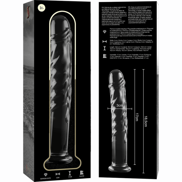 NEBULA SERIES BY IBIZA - MODELO 16 DILDO VIDRO BOROSILICADO TRANSPARENTE 18.5 CM -O- 3 CM