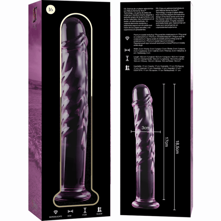 NEBULA SERIES BY IBIZA - MODELO 16 DILDO VIDRO BOROSILICADO ROSA 18.5 CM -O- 3 CM