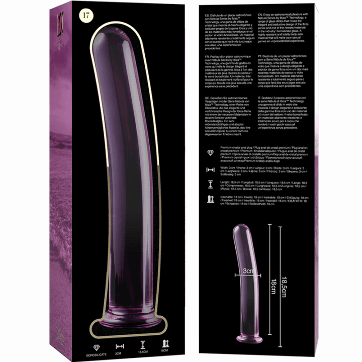 NEBULA SERIES BY IBIZA - MODELO 17 DILDO VIDRO BOROSILICADO ROSA 18.5 CM -O- 3 CM