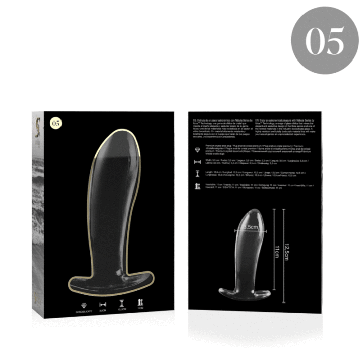 NEBULA SERIES BY IBIZA - MODELO 5 ANAL PLUG VIDRO BOROSILICADO TRANSPARENTE 12.5 CM -O- 3.5 CM
