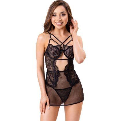 LIVCO CORSETTI FASHION - CIELO LC 20211 CHEMISE + TANGA PRETA L/XL