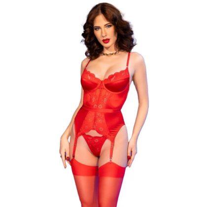 CHILIROSE - CR 4845 CORSET E MEIAS VERMELHO S