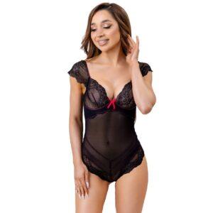LIVCO CORSETTI FASHION - EVELYN LC 20243 BODY COM RENDA E TRANSPARÊNCIAS PRETO L/XL