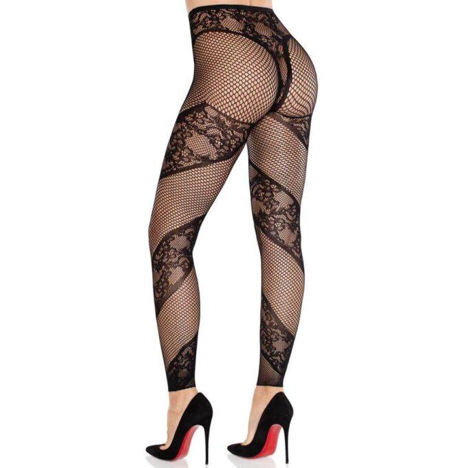LEG AVENUE - CALÇA MEIA-CALÇA SEM PÉS DE RENDA E TRANSPARÊNCIA PRETA