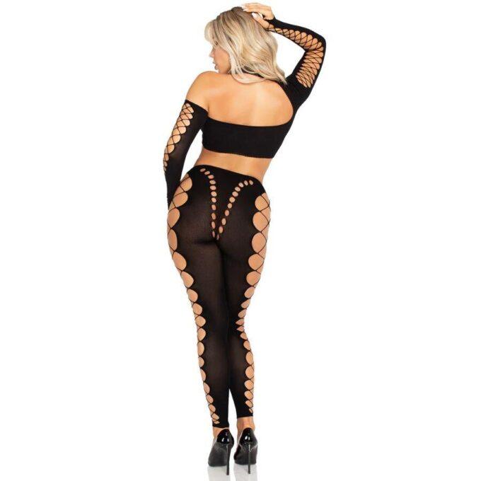LEG AVENUE - TOP CROP E LEGGINGS CORTADO SEM COSTURA PRETO