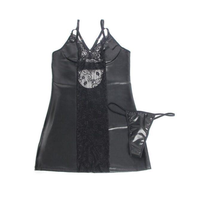 SUBBLIME - 957537 VESTIDO DE COURO COM RENDA FLORAL PRETO L/XL