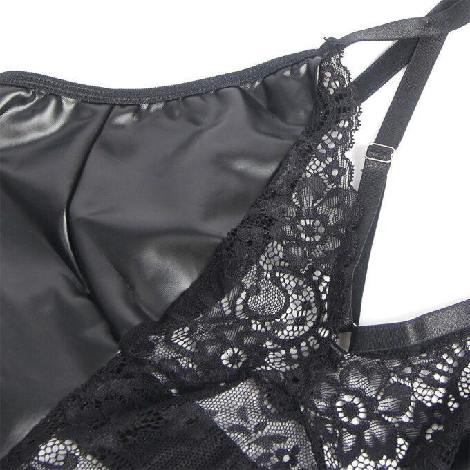 SUBBLIME - 957537 VESTIDO DE COURO COM RENDA FLORAL PRETO L/XL