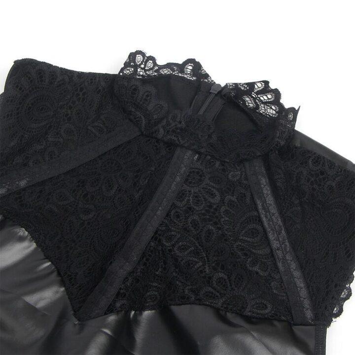 SUBBLIME - 957544 VESTIDO DE COURO COM GOLA DE RENDA PRETO S/M