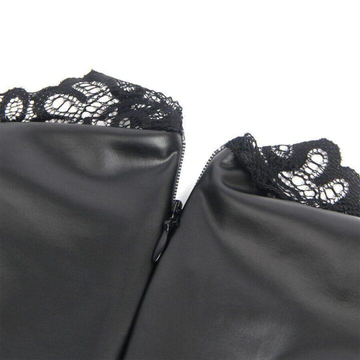 SUBBLIME - 957544 VESTIDO DE COURO COM GOLA DE RENDA PRETO S/M