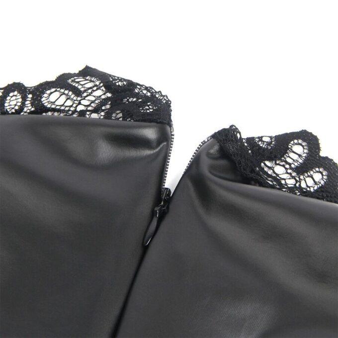 SUBBLIME - 957551 VESTIDO DE COURO COM GOLA DE RENDA PRETO L/XL