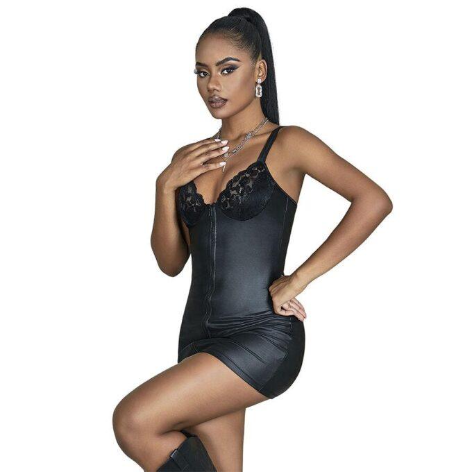 SUBBLIME - 957568 VESTIDO DE COURO COM ZÍPER PRETO S/M